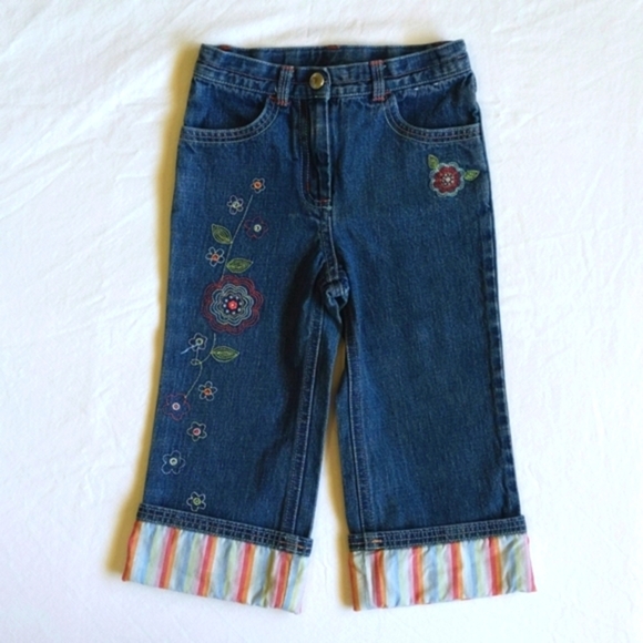 gymboree floral embroidered rolled cuff denim jeans 2T toddler girls - Picture 1 of 11